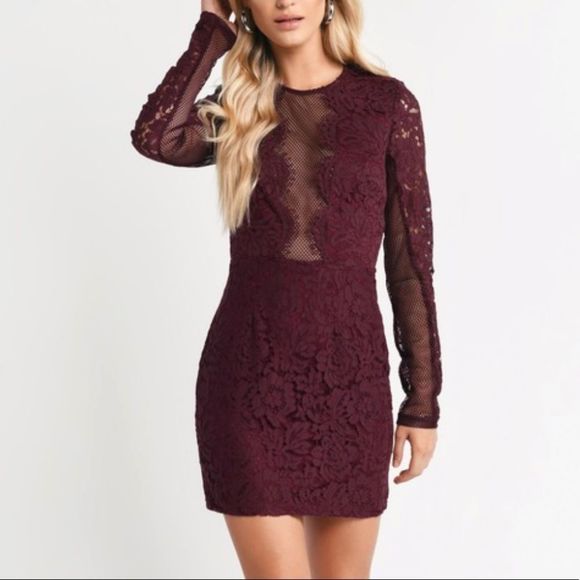 Tobi Raven Lace Bodycon Mini Dress Wine Red | Size Small - Picture 3 of 7